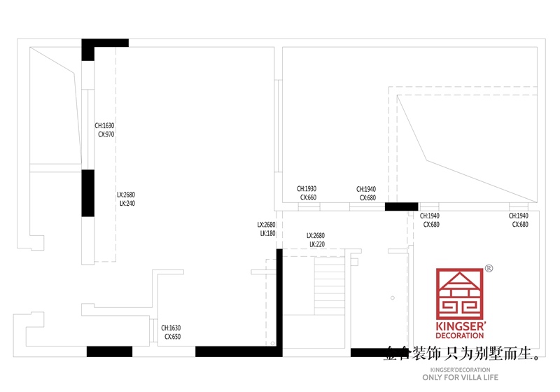 正定開元府260平別墅裝修戶型一層原始平面圖