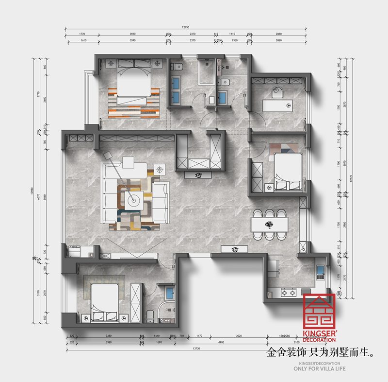 錦江府188平四室兩廳三衛(wèi)平面布局圖